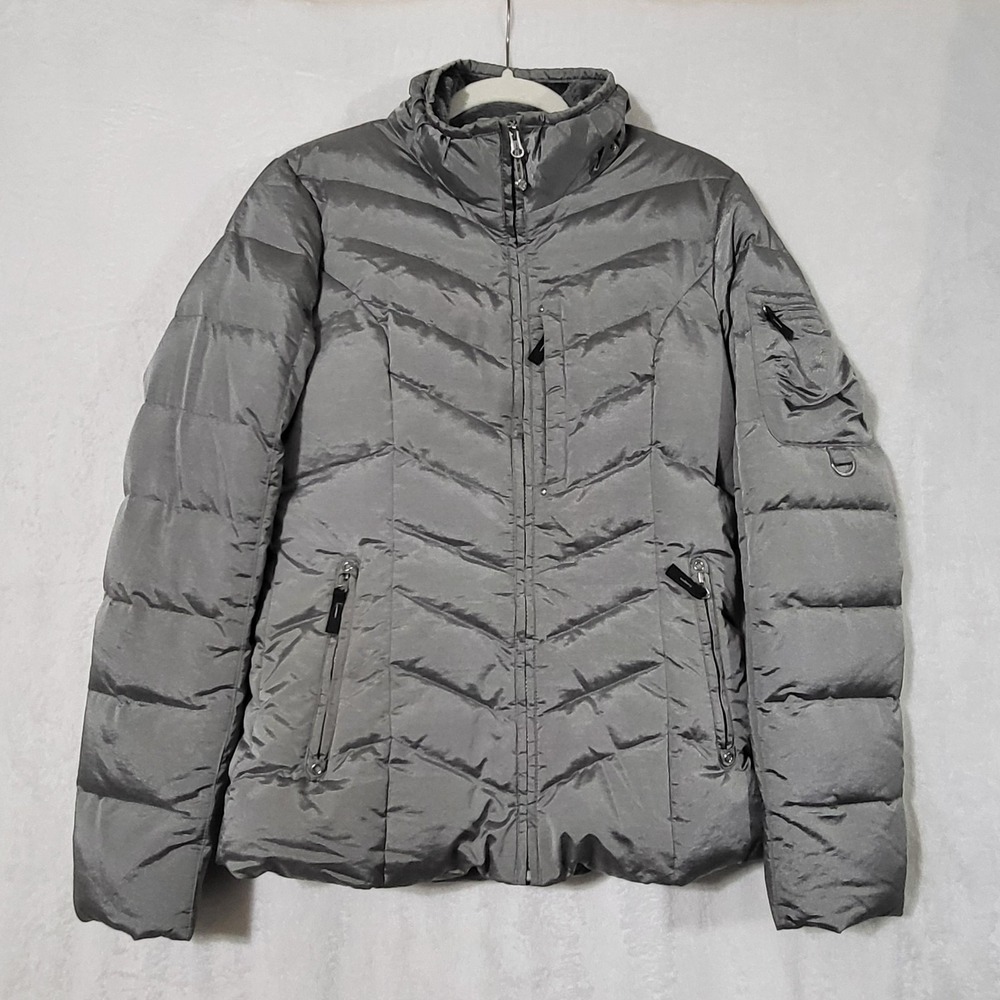 Eddie Bauer Jacket Womens Small Gray Goose Down Puffer 650 Fill No Hood Winter